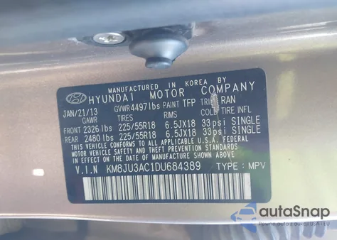 2013 Hyundai Tucson Limited из США, поврежденный, VIN KM8JU3AC1DU684389